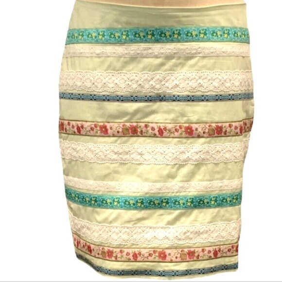 Garnet Hill BOHO 90s Y2K Multicolor Pencil Skirt Lace & Ribbon Sz 8 #207B - Picture 3 of 10